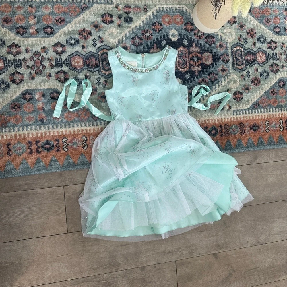 New Nordstrom American Princess Mint Green Sequin Dress Little Girl Size 6
